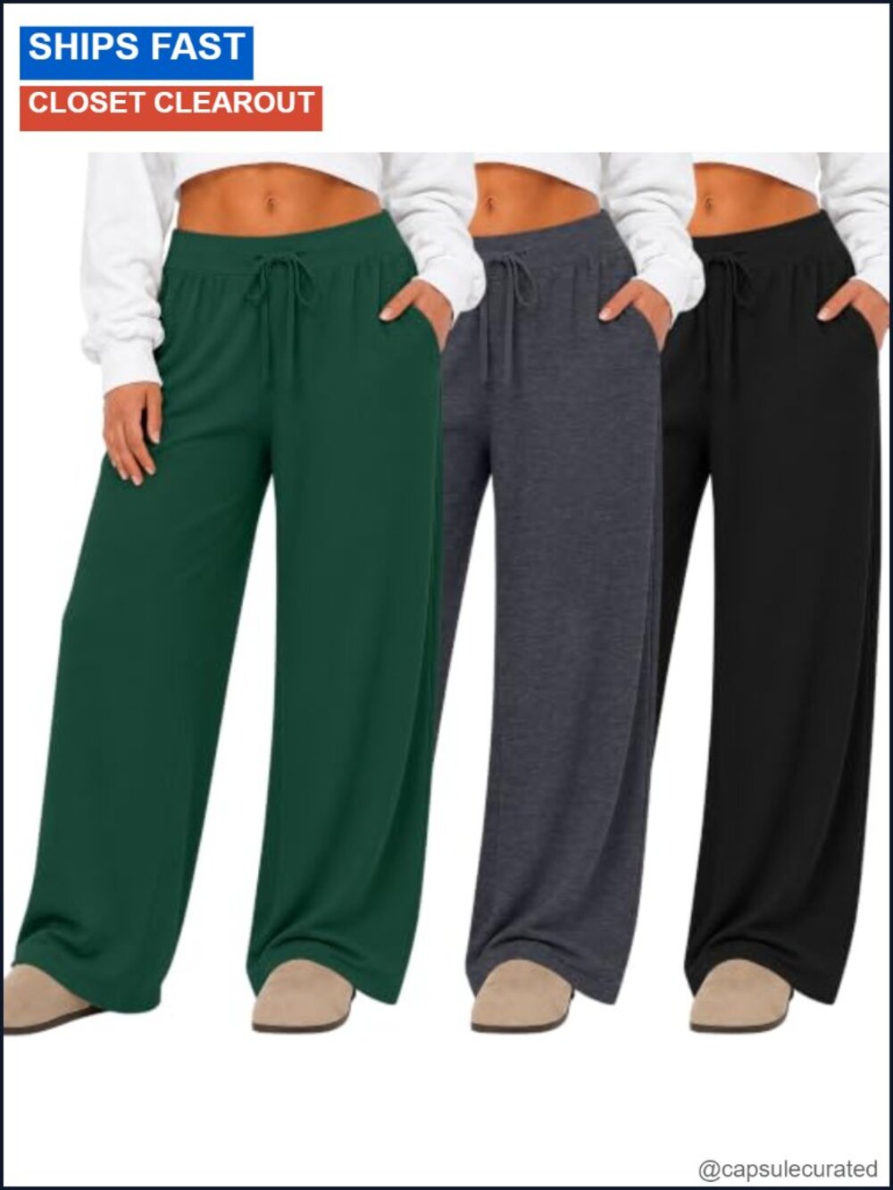 Plus Size Wide Leg Lounge Sweatpants Drawstring Pockets 3 Pack
